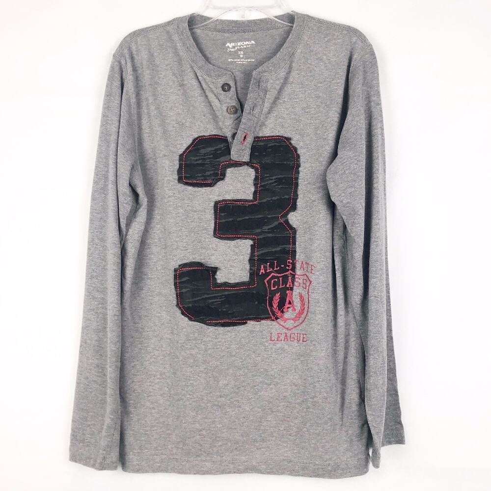 Arizona Boys Patchwork Heathered Gray Long Sleeve Henley T-Shirt Size XXL(18)